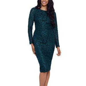 Xscape Dress Floral Lace Sheath Green Tensel Long Sleeve 6